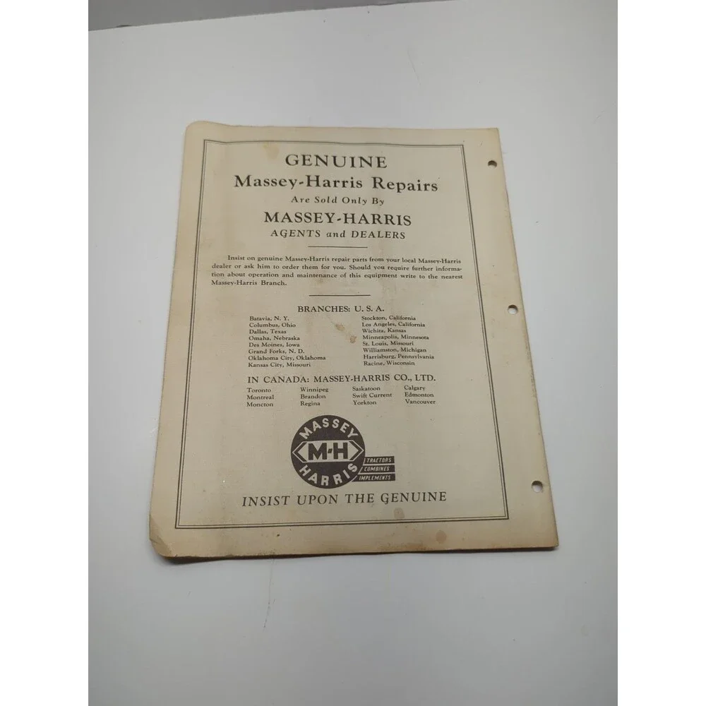 Massy Harris No57 59 Depth O Matic Control Cultivator Operating Instructions